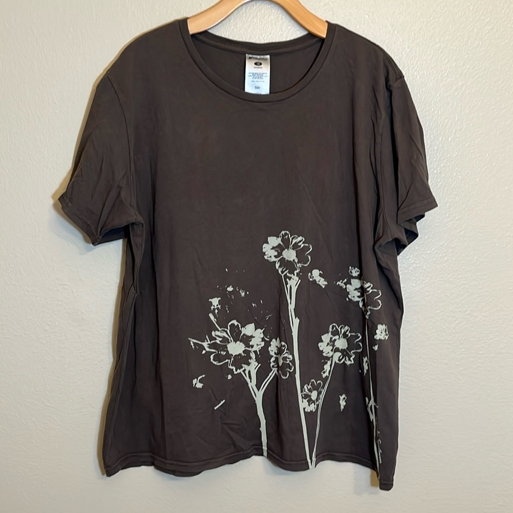 Columbia Brown Tan Floral Plus Size Cotton Short Sleeve Shirt
